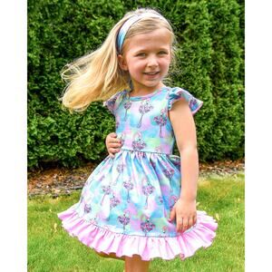 PETE + LUCY 2T Flowery Flamingo with Feathers Girls Ruffle Dress NEW